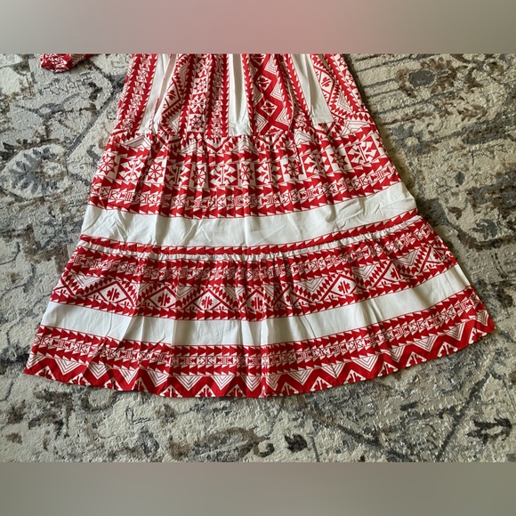 New Boho Ethic Geo Aztec Tribal Pattern Maxi Dress Loose Long Puff Sleeves Vneck - Picture 11 of 16